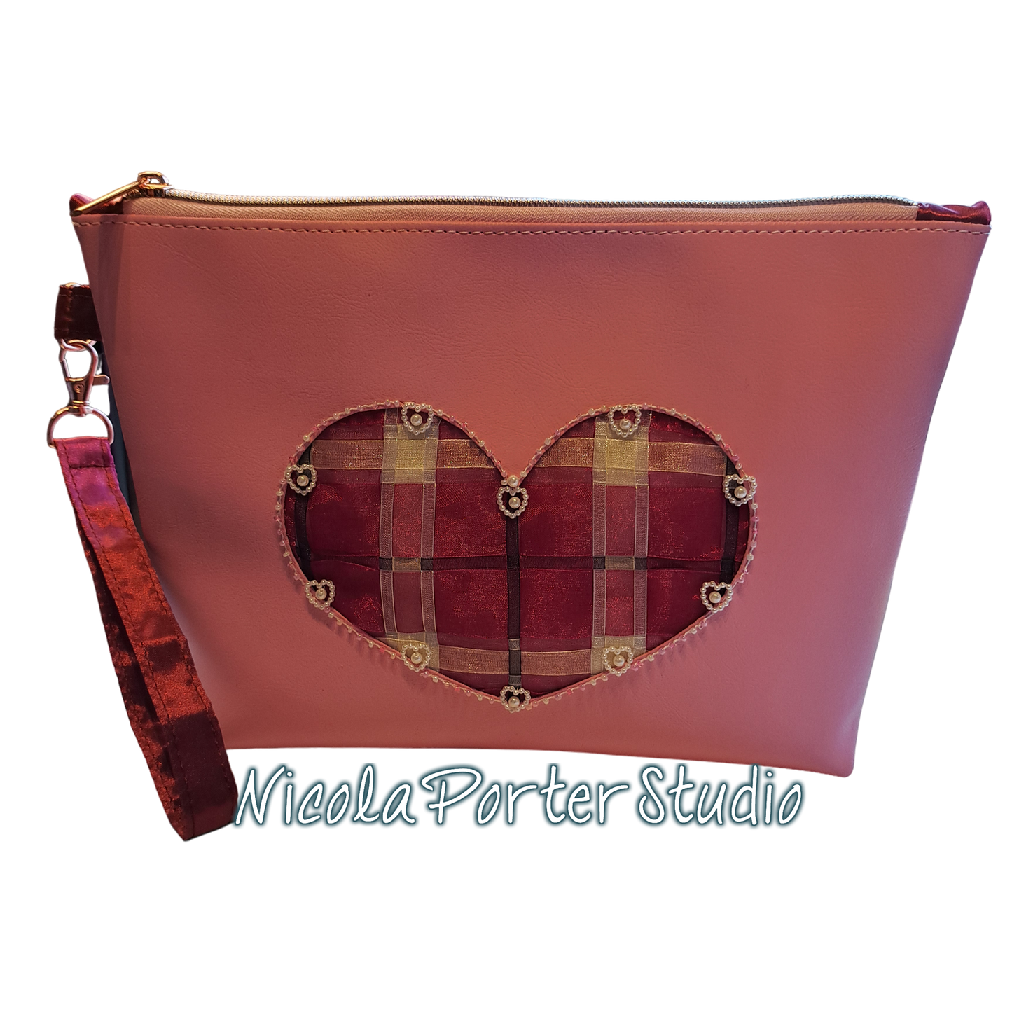 Woven heart zip pouch