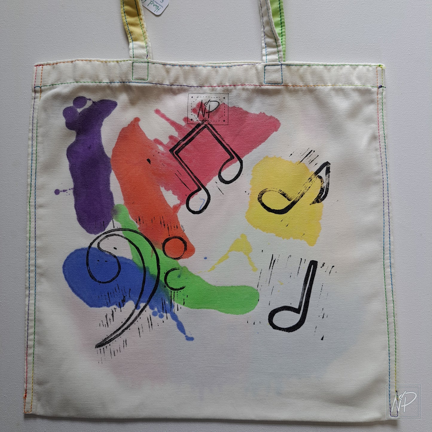 Rainbow Tote Bag with Music Symbols - double sided