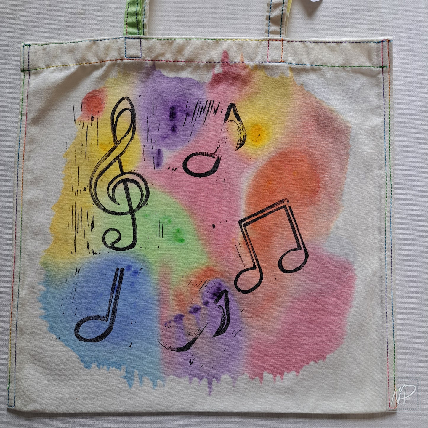 Rainbow Tote Bag with Music Symbols - double sided