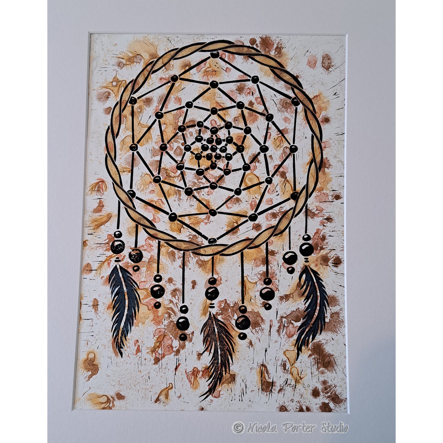 Dreamcatcher - Mixed Media Linocut