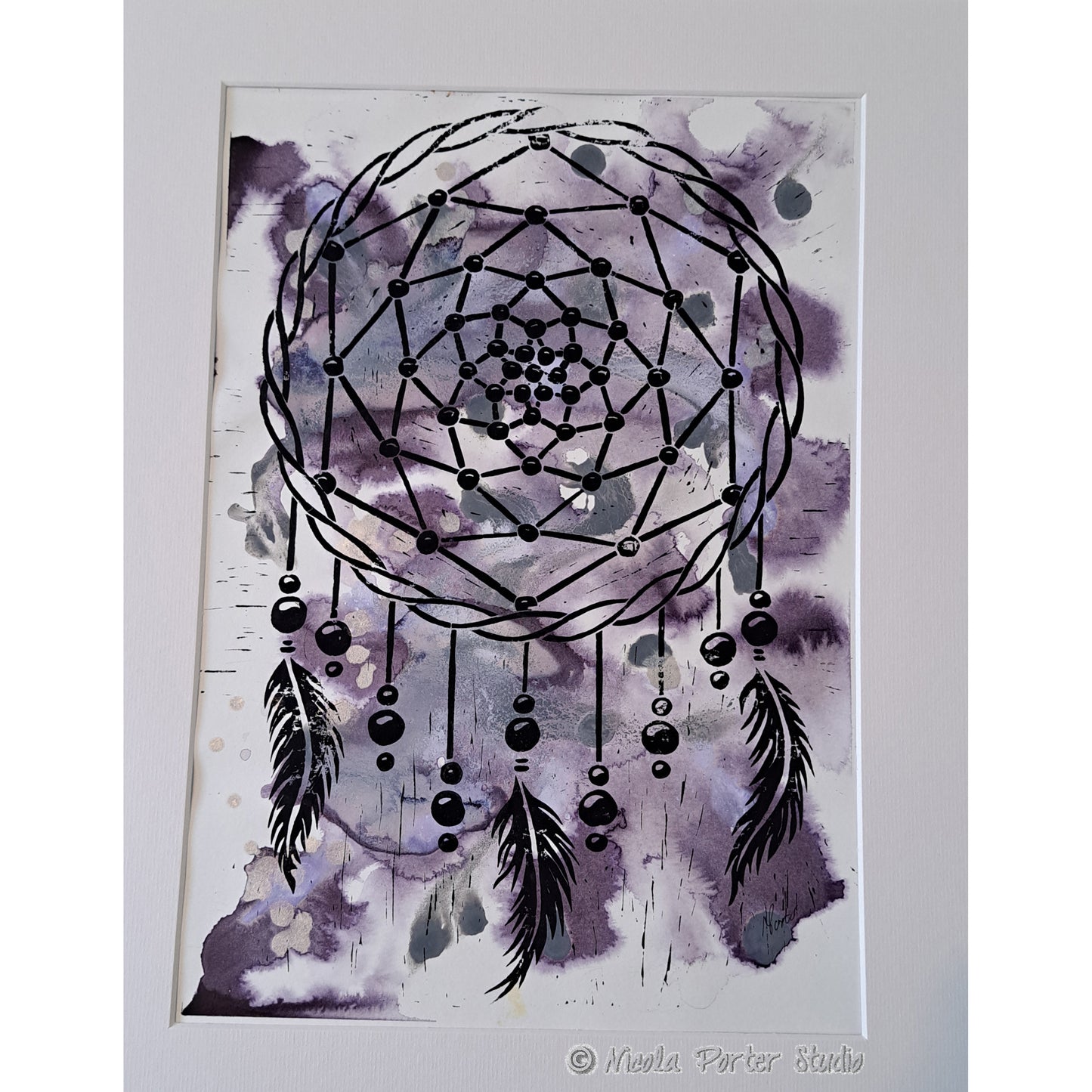 Dreamcatcher - Mixed Media Linocut