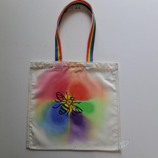 Rainbow Tote Bag with Manchester Bee - single sided