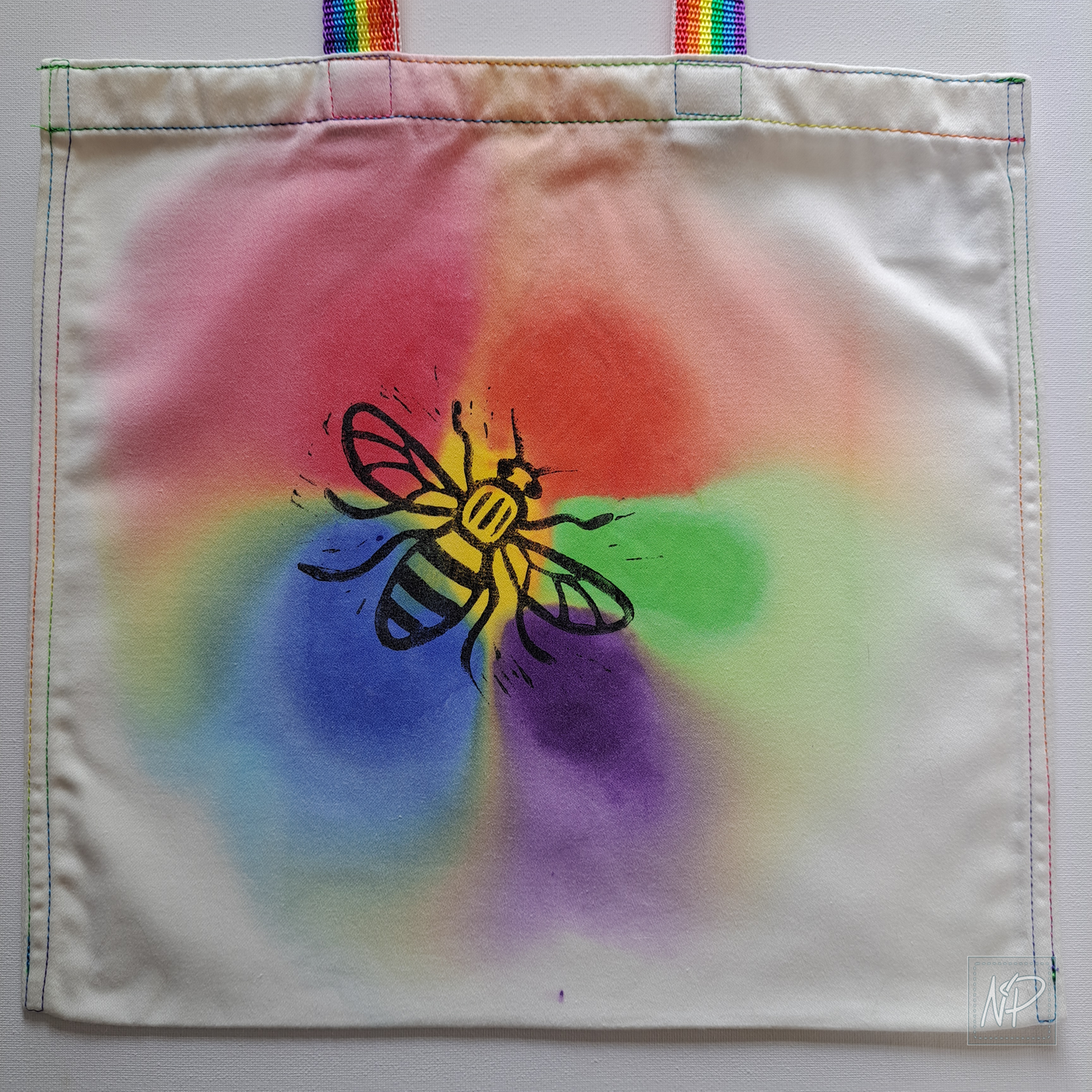 Rainbow Tote Bag with Manchester Bee - single sided