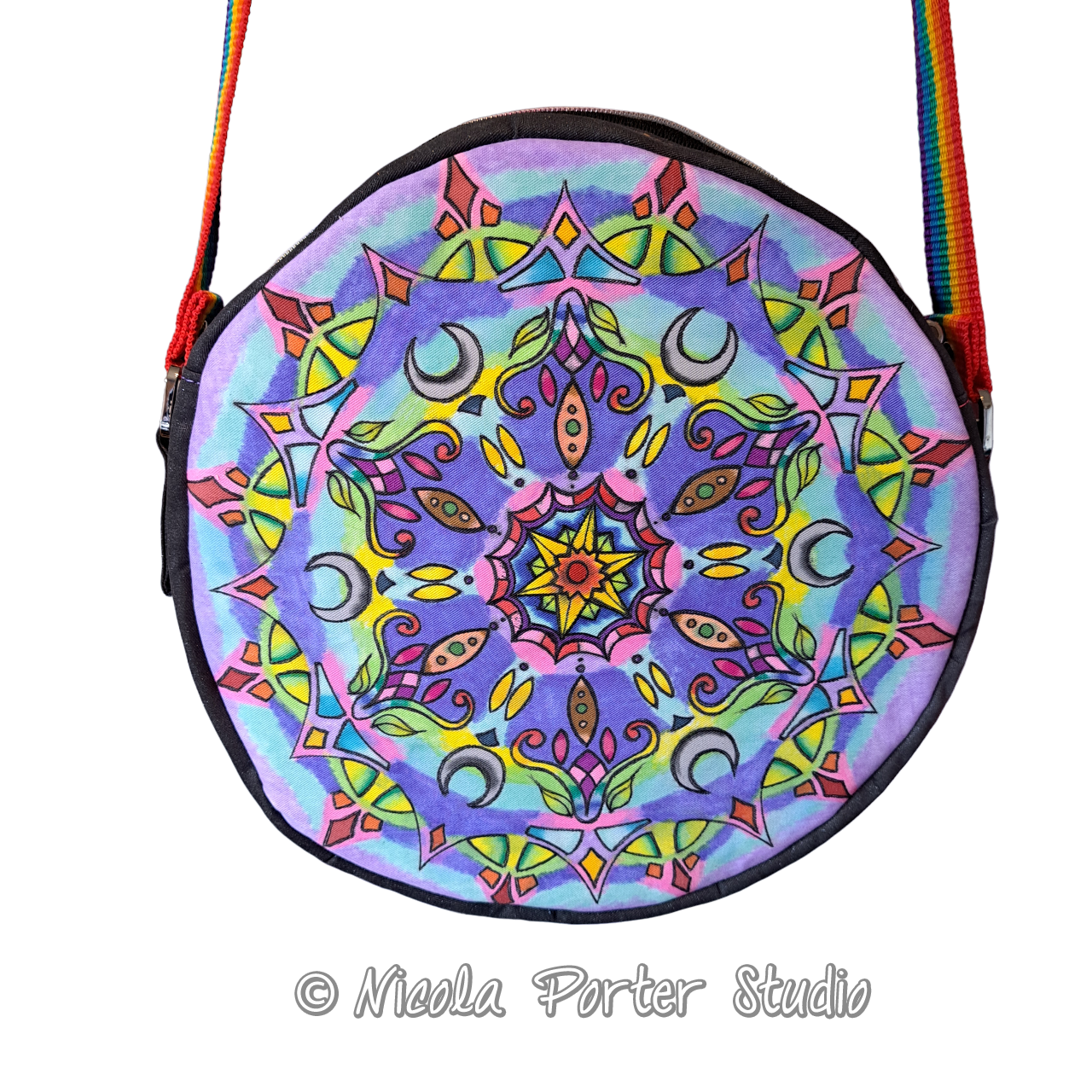 Rainbow Mandala - Hand-painted crossbody bag