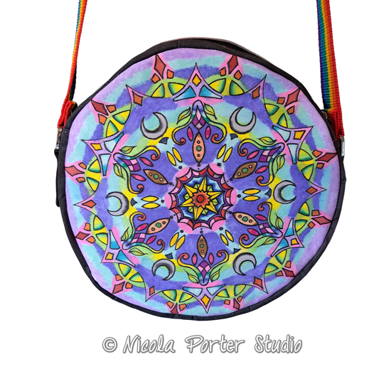 Rainbow Mandala - Hand-painted crossbody bag