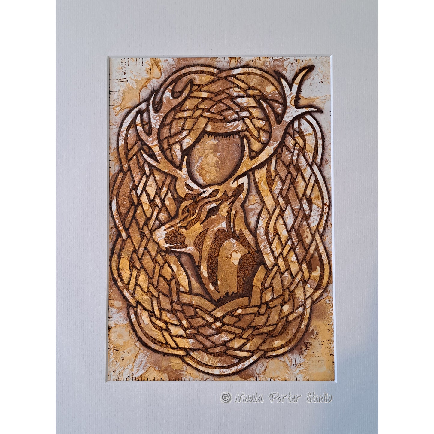 Stag & Trellis - Mixed media linocut