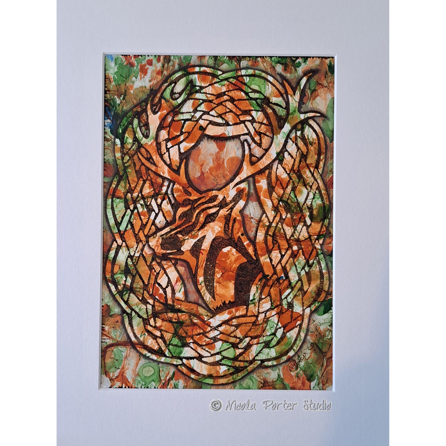 Stag & Trellis - Mixed media linocut