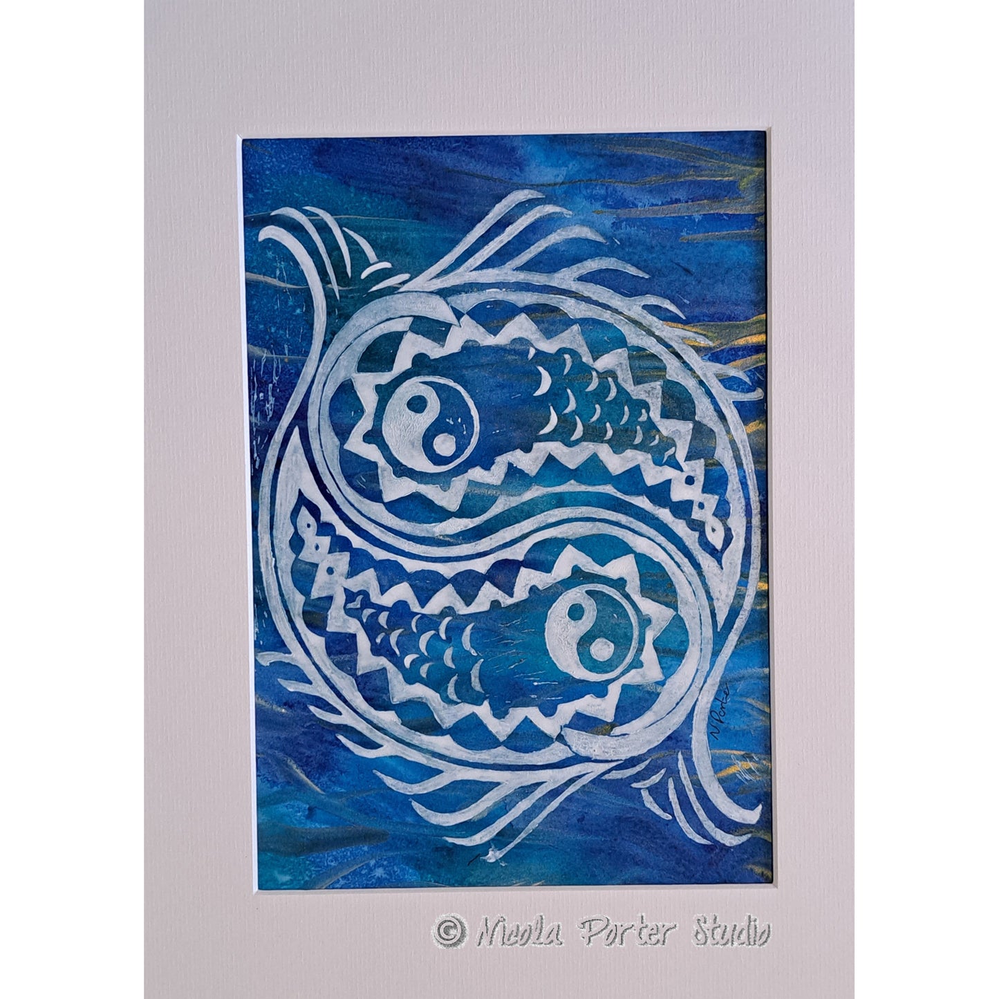 Yin Yang Fish - Mixed media linocut