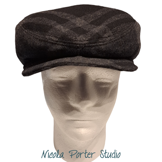 Handmade Checked Wool Mix Flat Cap (58cm)