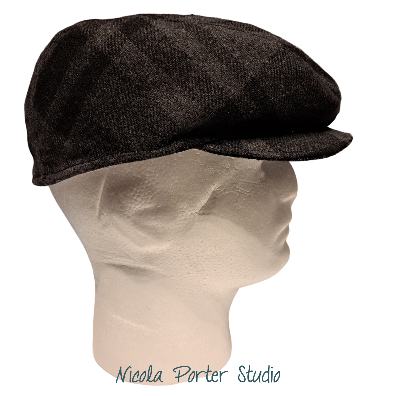 Handmade Checked Wool Mix Flat Cap (58cm)