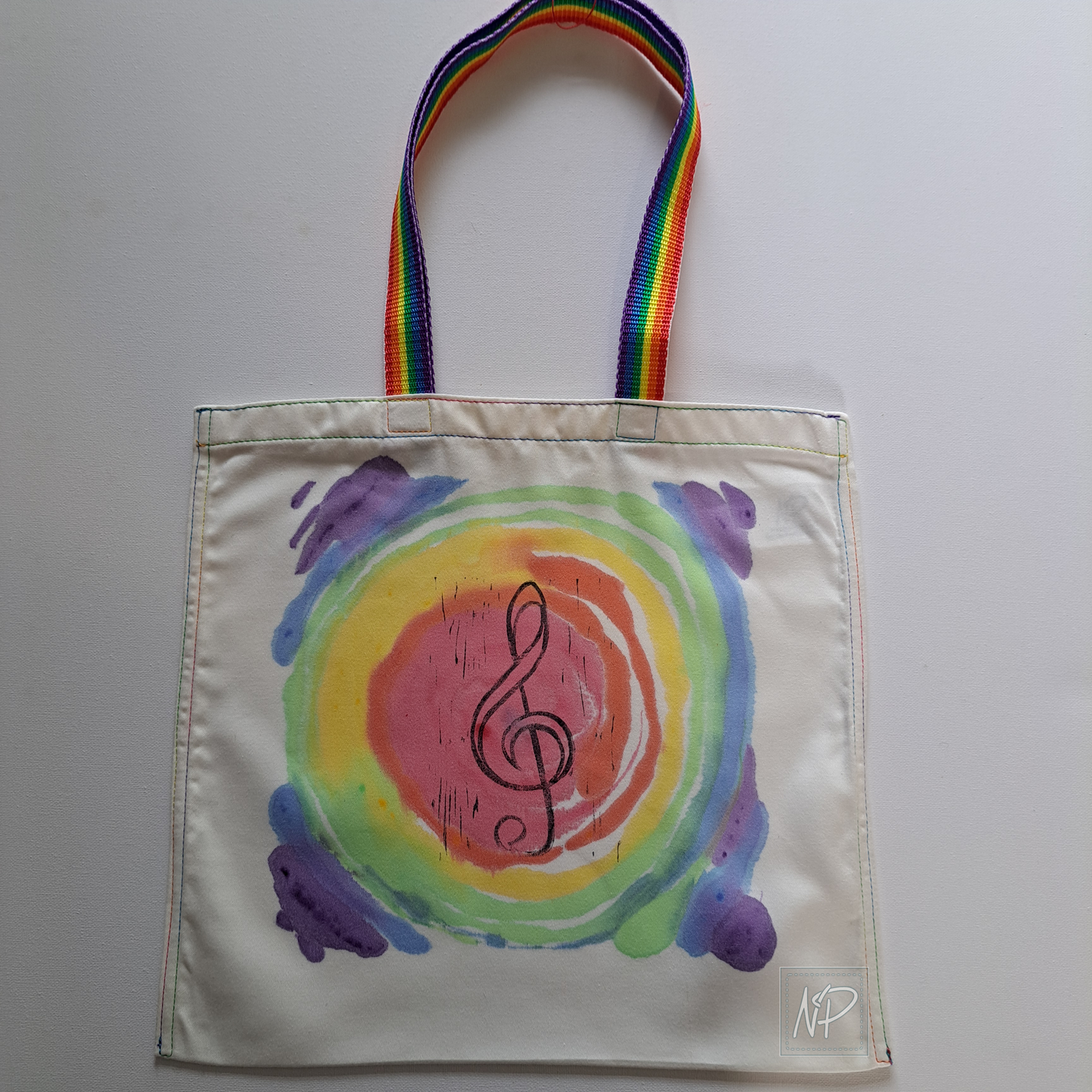 Rainbow Tote Bag with Treble Clef (2) - single sided