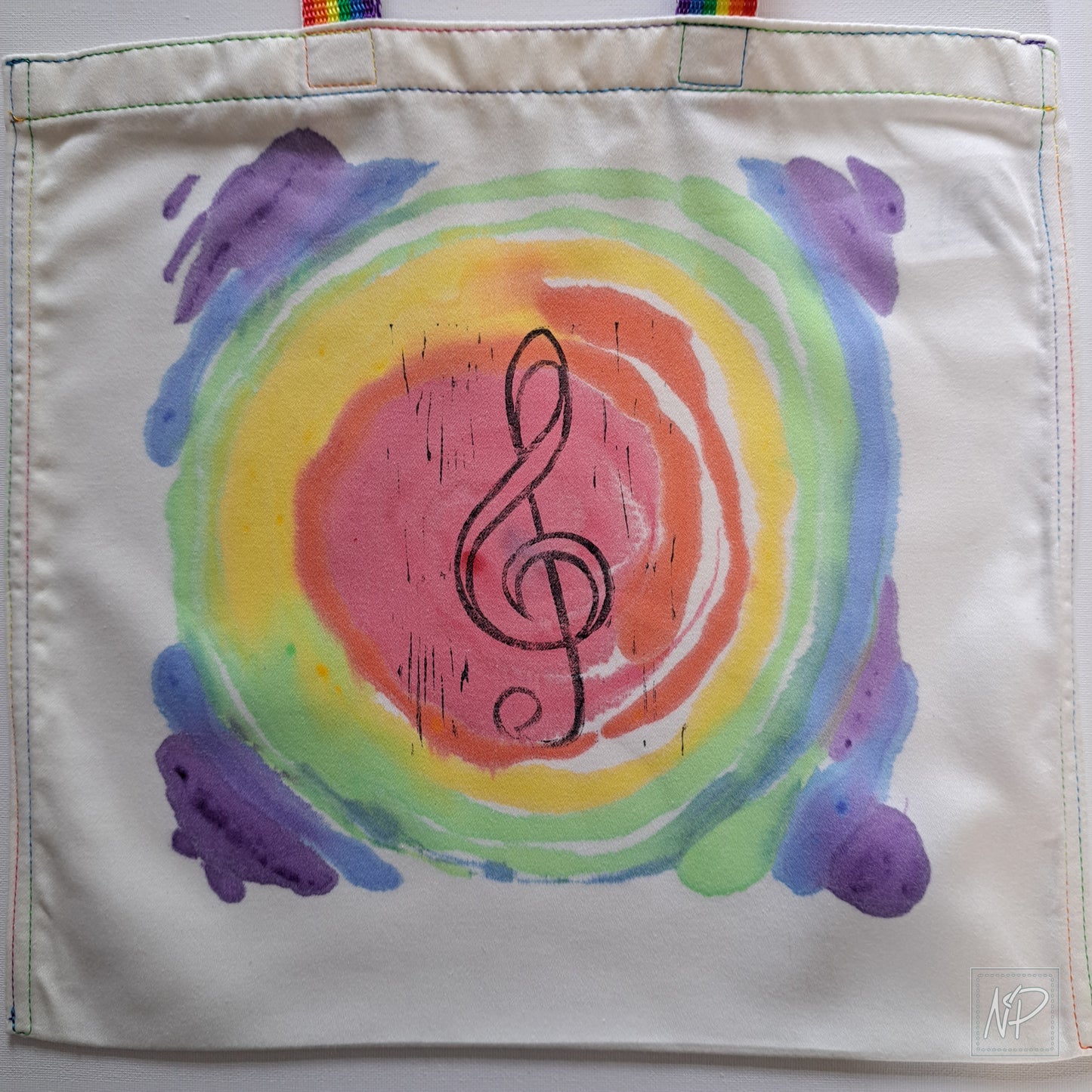 Rainbow Tote Bag with Treble Clef (2) - single sided