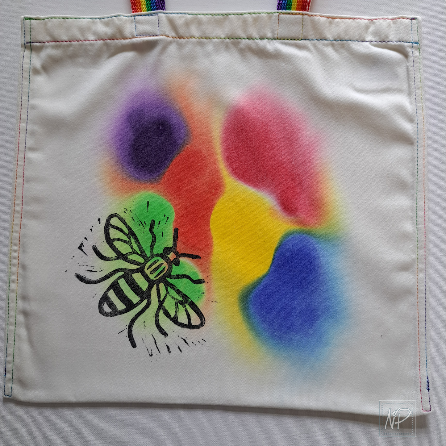 Rainbow Tote Bag with Manchester Bee (3) - single sided