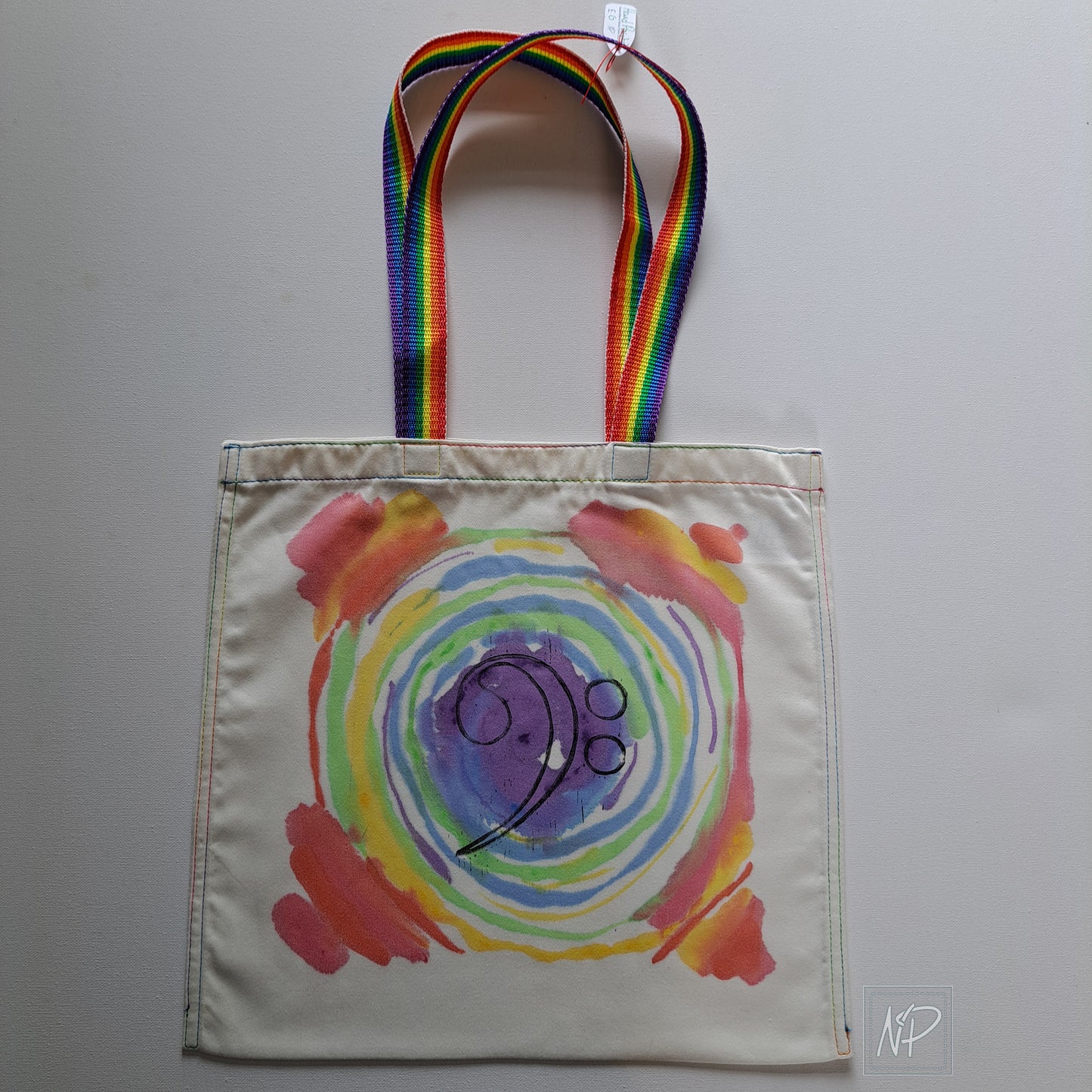 Rainbow Tote Bag with Bass Clef - single sided