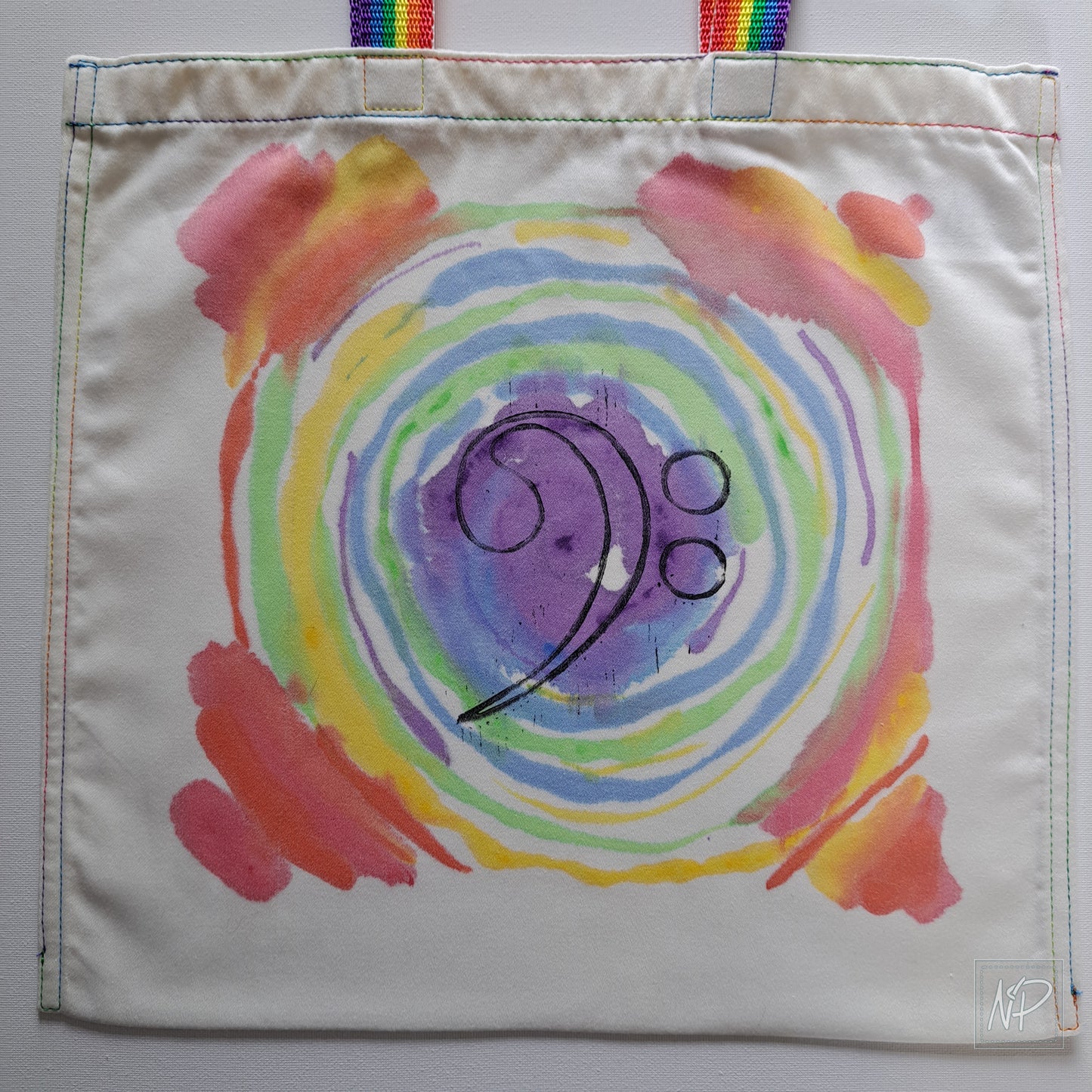 Rainbow Tote Bag with Bass Clef - single sided