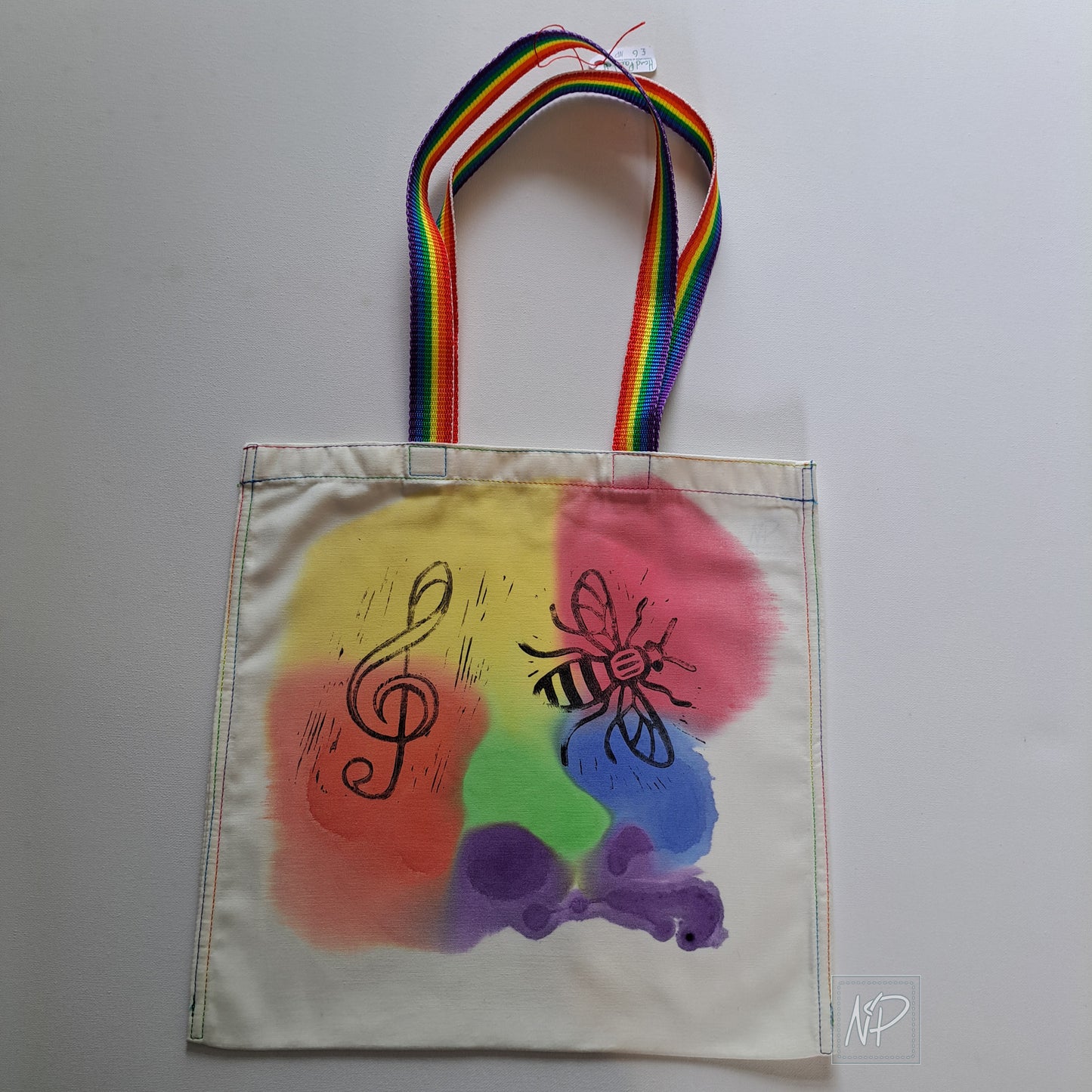 Rainbow Tote Bag with Treble Clef & Manchester Bee - single sided