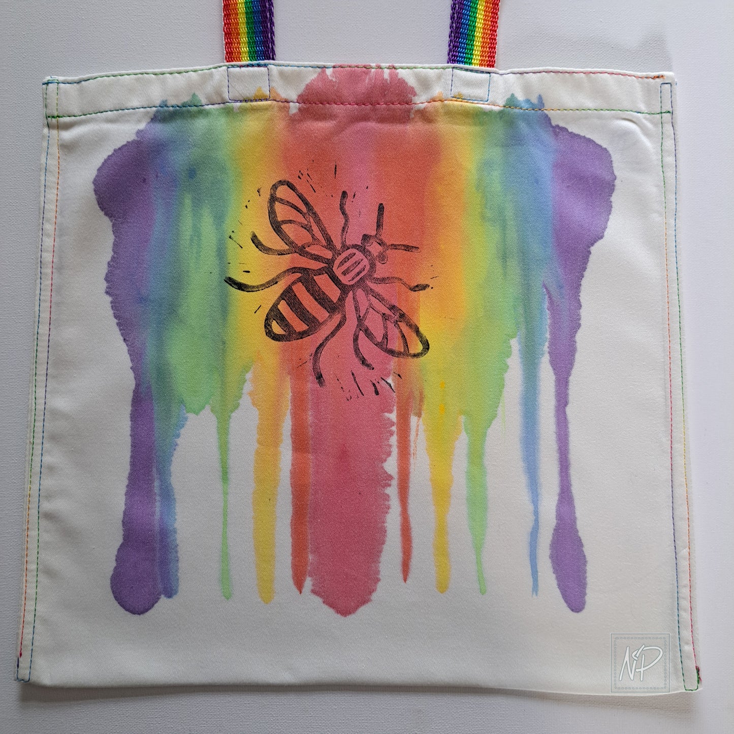 Rainbow Tote Bag with Manchester Bee (5) - single sided