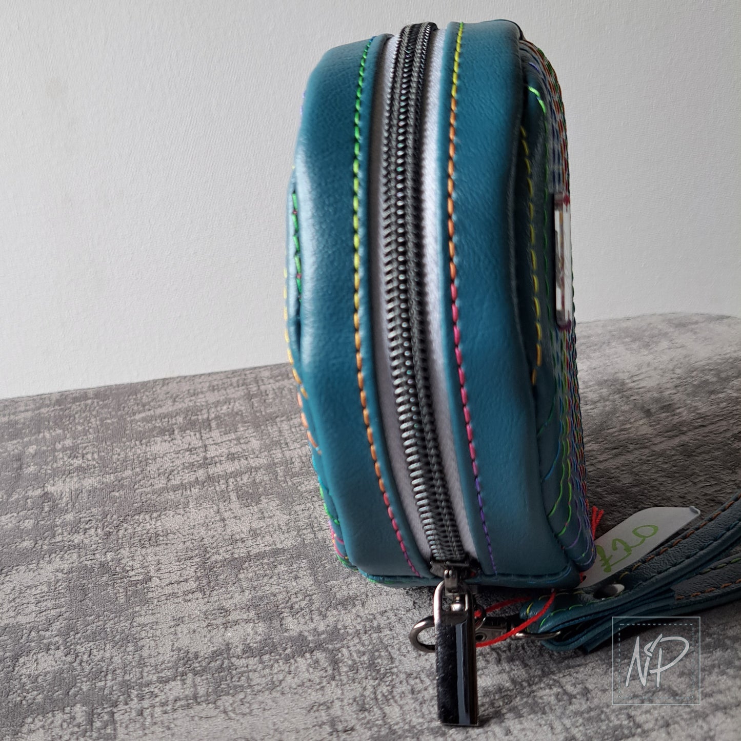 Turquoise Faux Leather Round Rosie Wristlet