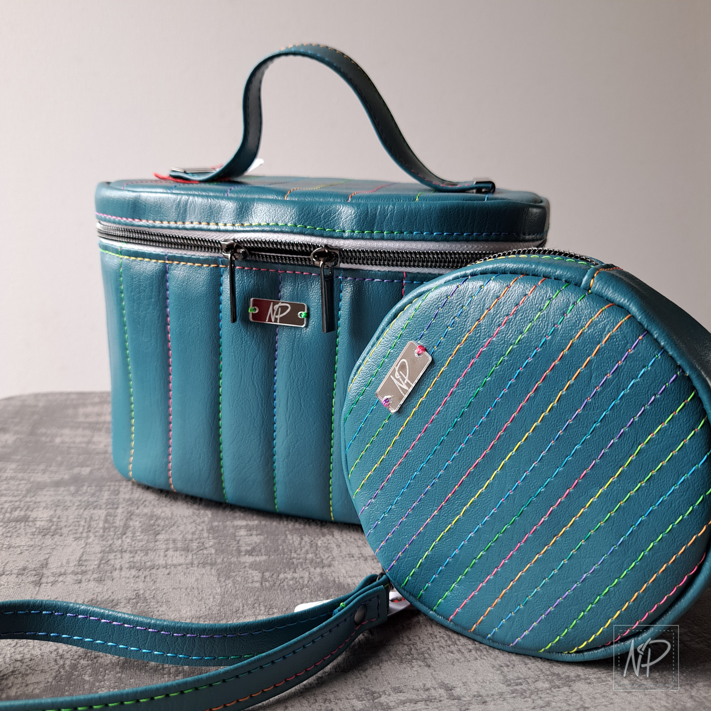 Turquoise Faux Leather Vanity or Toiletry Case