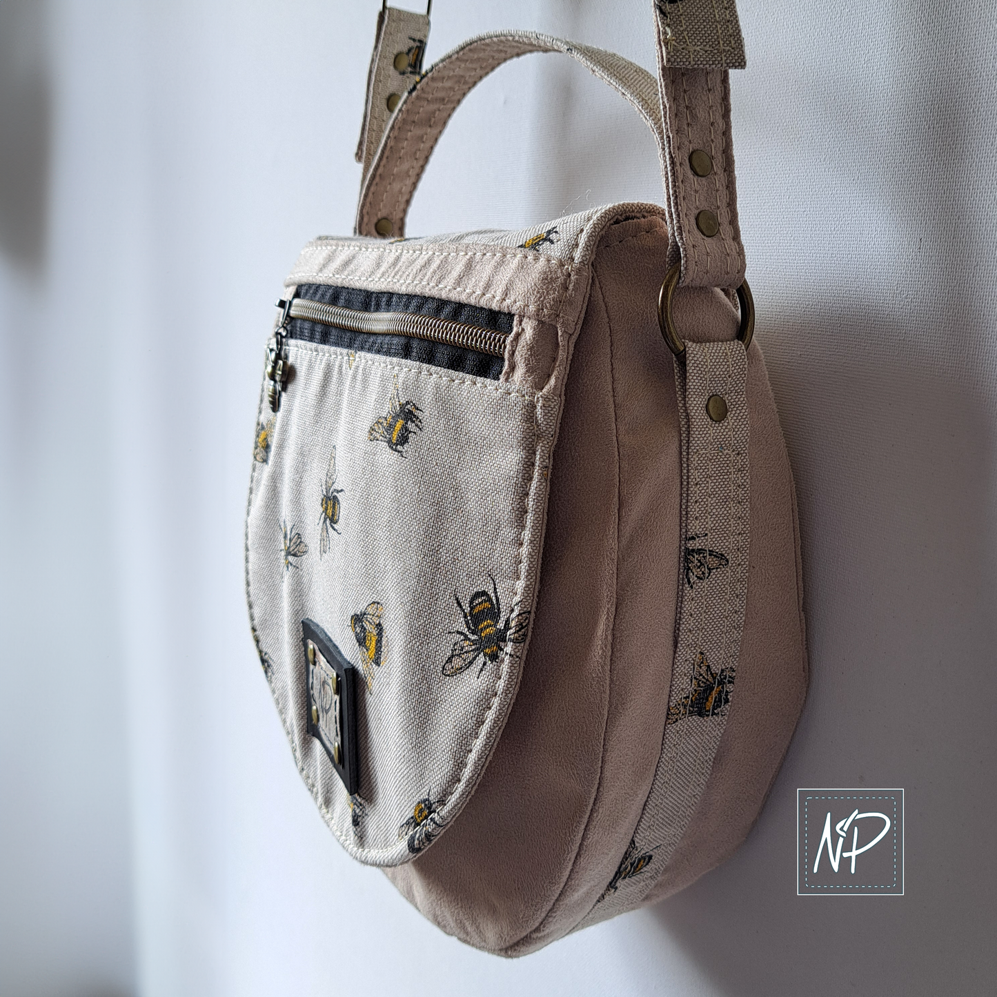 Faux Suede Crossbody Bag with Bees