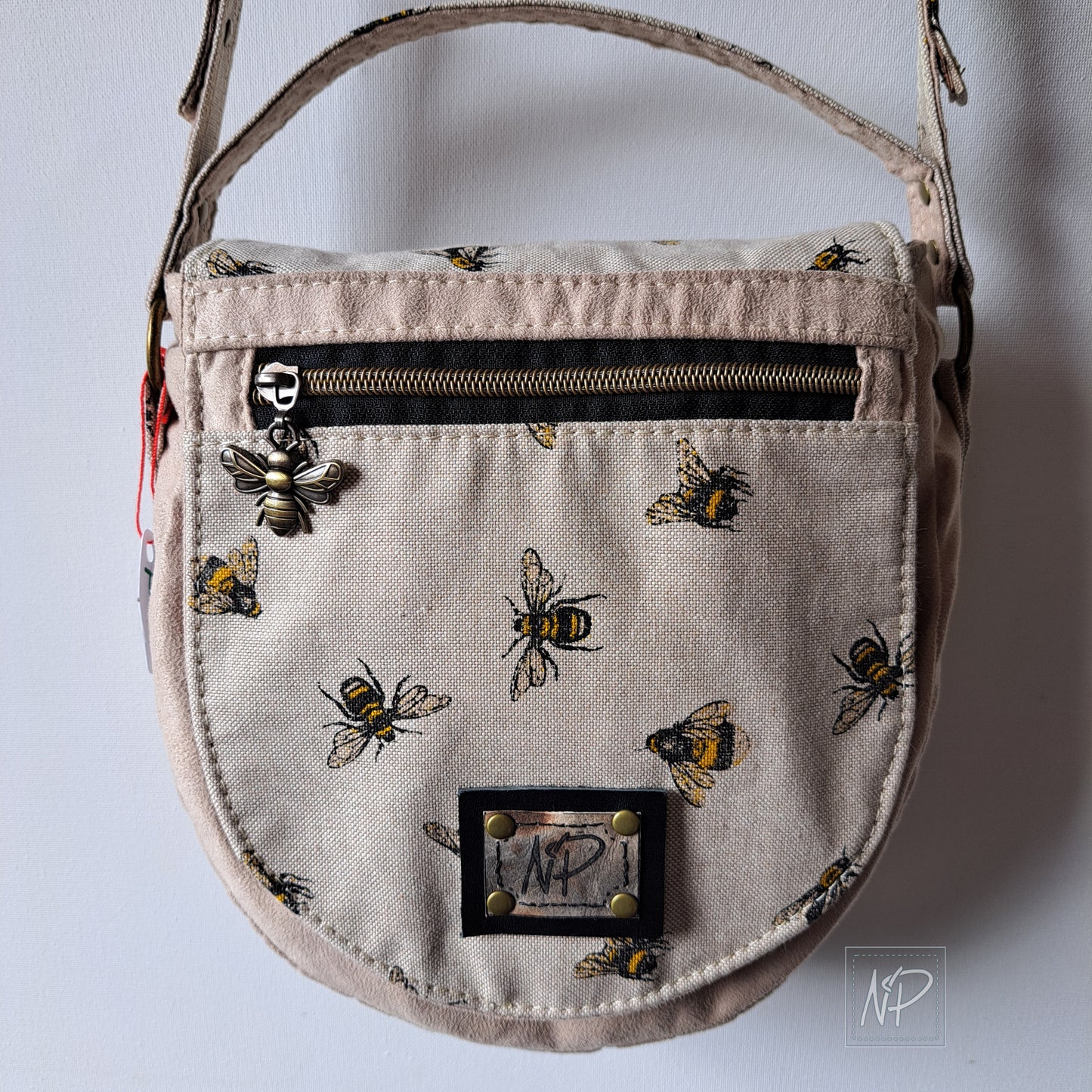 Faux Suede Crossbody Bag with Bees