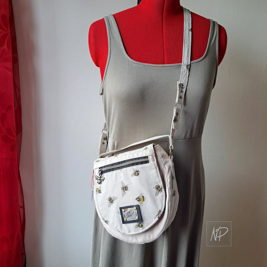 Faux Suede Crossbody Bag with Bees