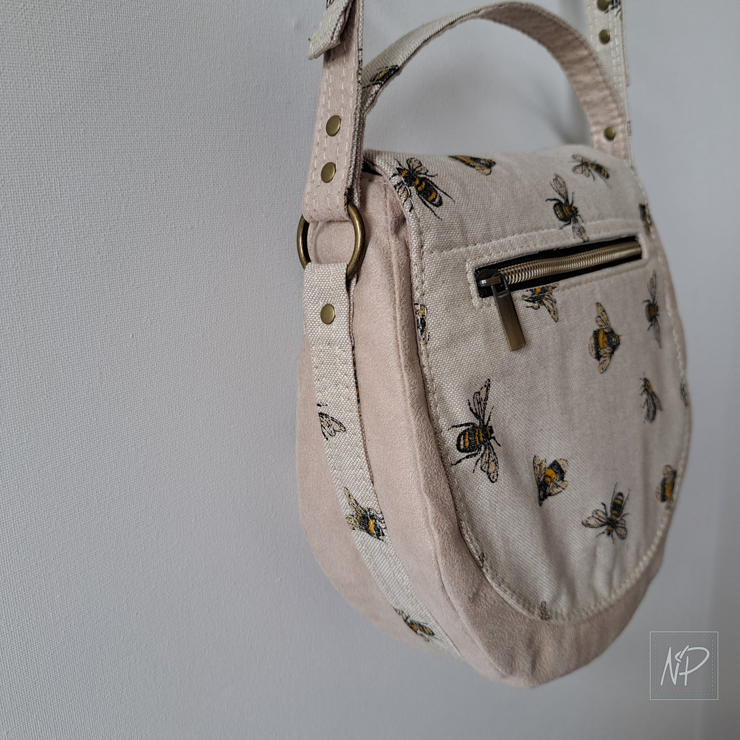 Faux Suede Crossbody Bag with Bees